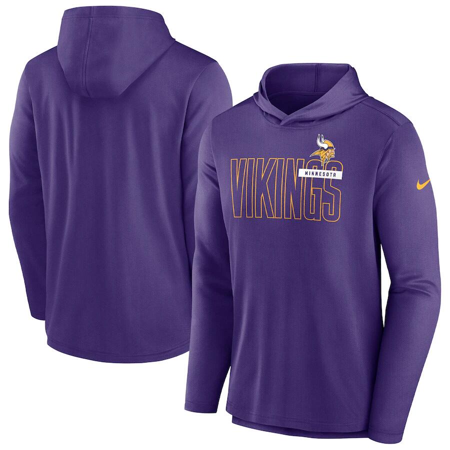 Men's Minnesota Vikings Purple Lightweight Performance Hooded Long Sleeve T-Shirt